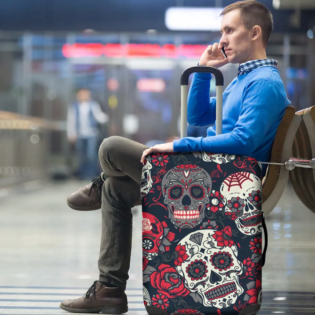 Sugar Skull Red Rose Luggage Cover