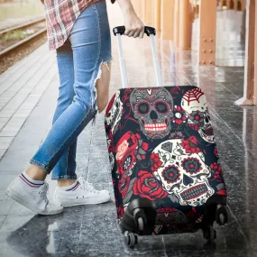 Sugar Skull Red Rose Luggage Cover