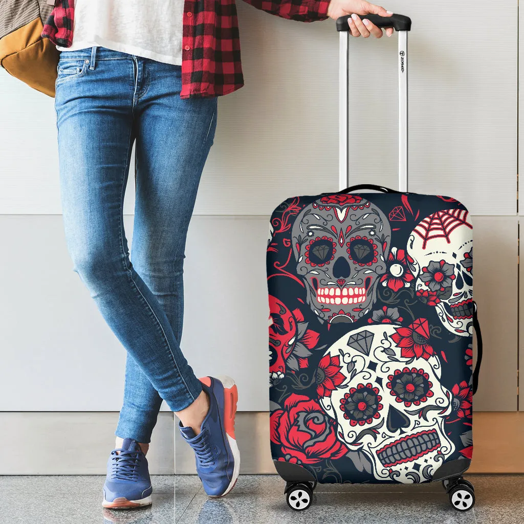 Sugar Skull Red Rose Luggage Cover