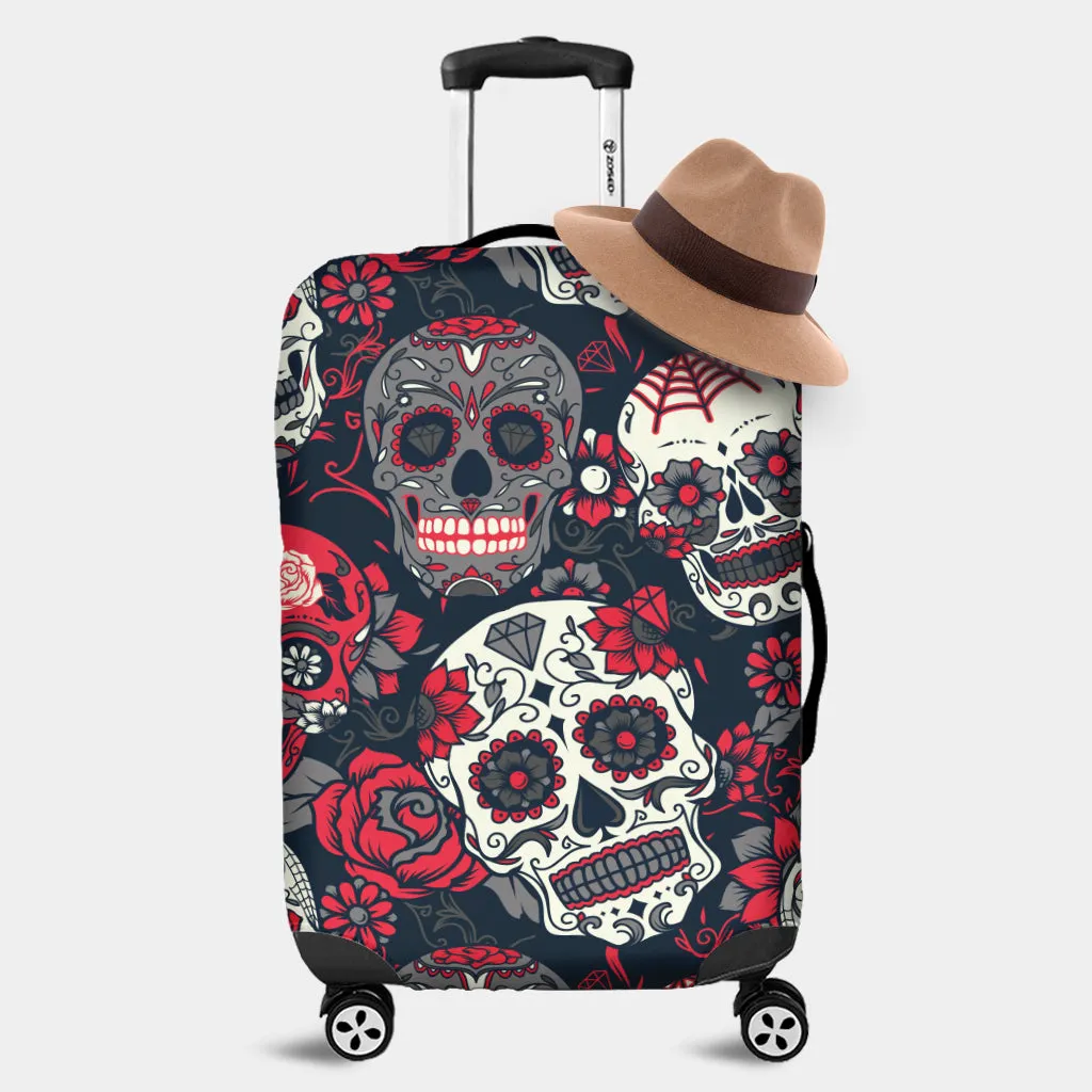 Sugar Skull Red Rose Luggage Cover