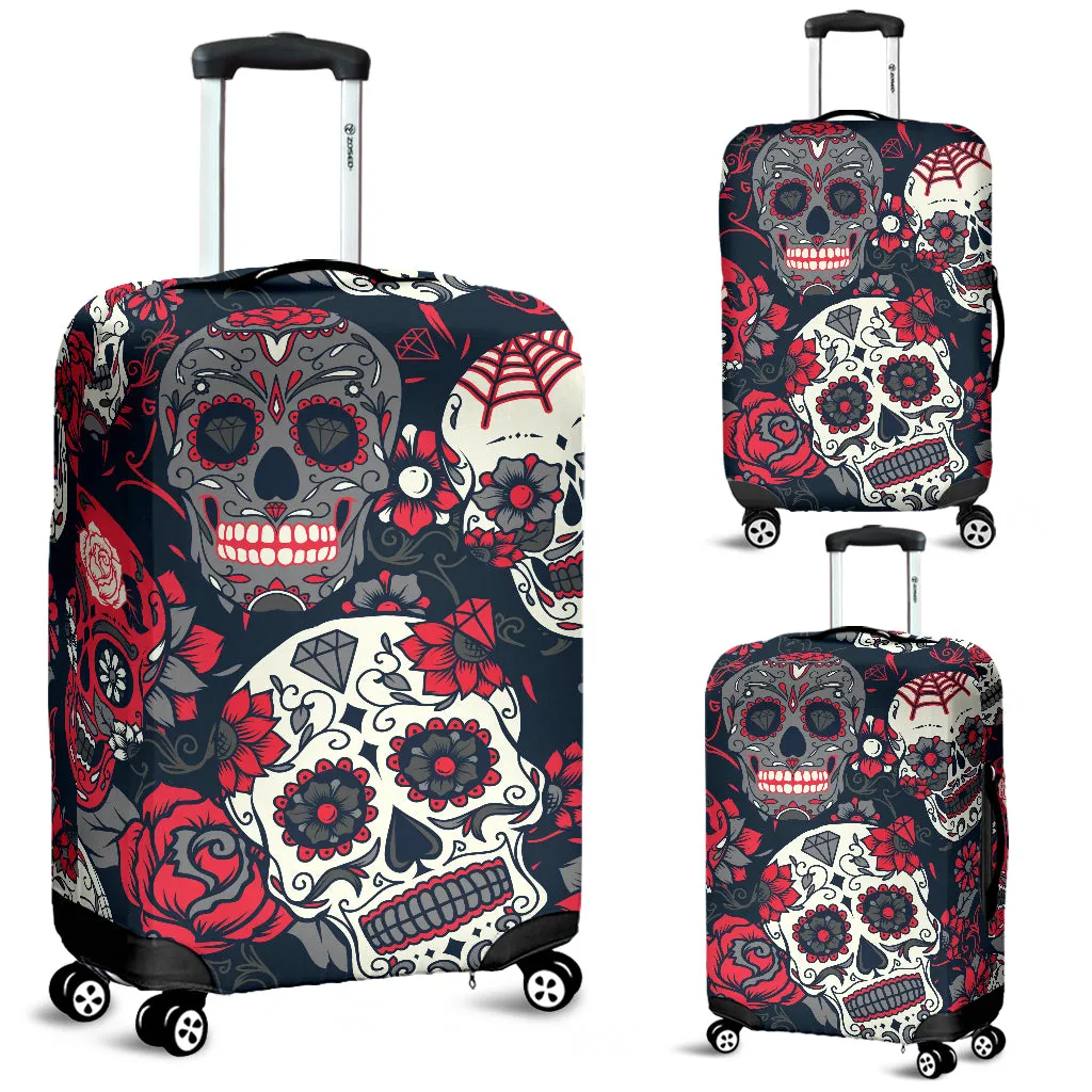 Sugar Skull Red Rose Luggage Cover