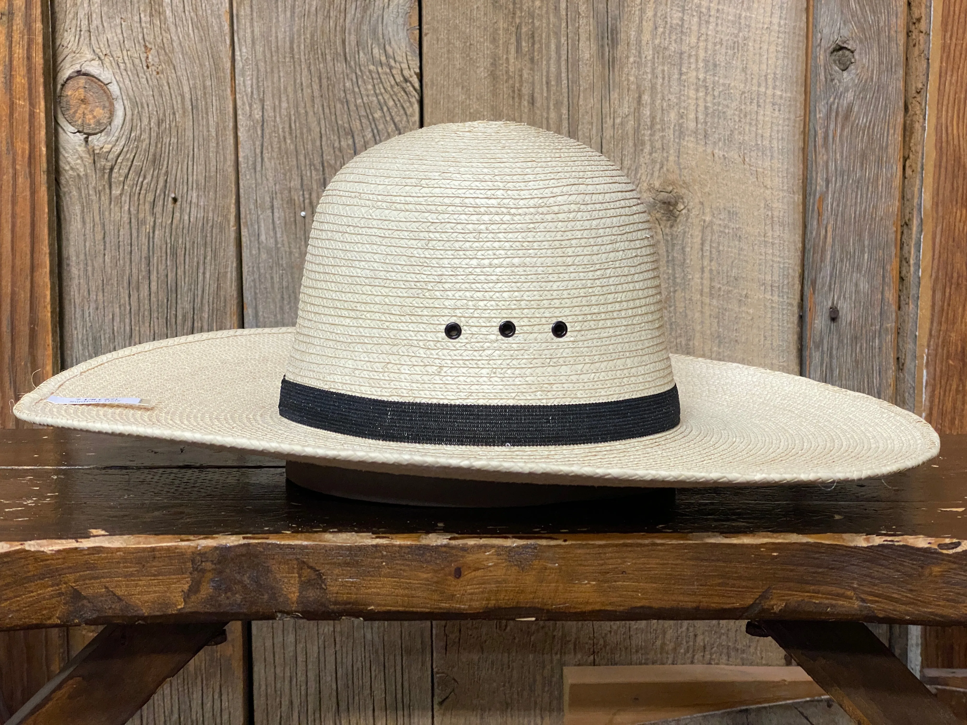 SunBody Open Crown 5 Brim Natural Palm Leaf Straw Cowboy Hat