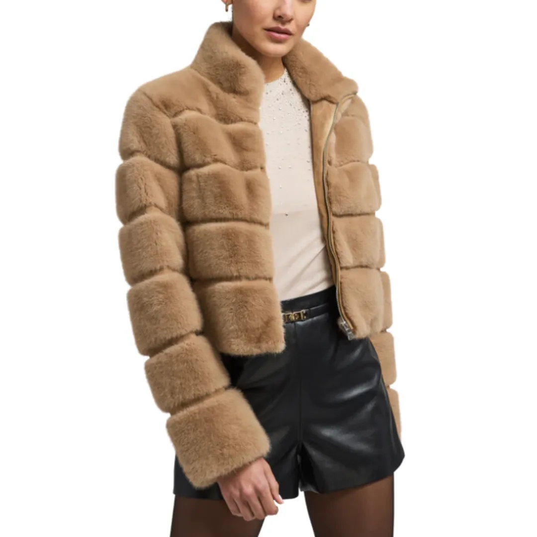 TALA FAUX FUR BOMBER TOFFEE