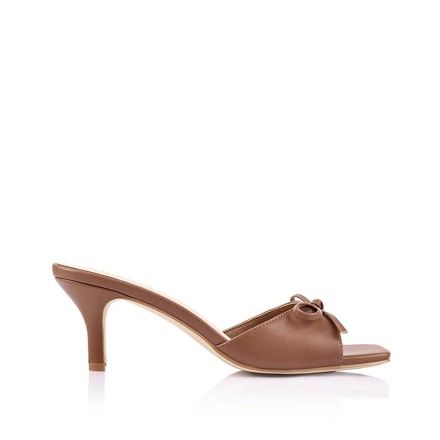 Tay Kitten Heel Mules - Cognac