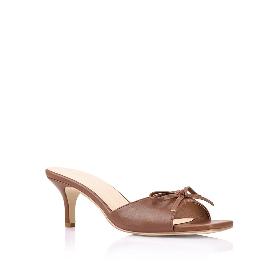 Tay Kitten Heel Mules - Cognac