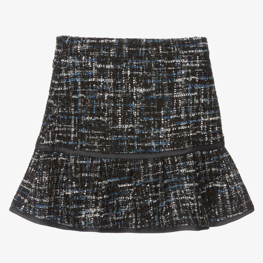 Teen Girls Navy Blue Tweed Skirt