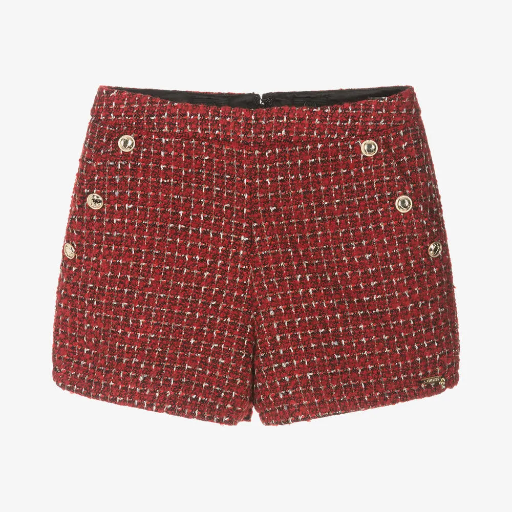 Teen Girls Red Tweed Shorts