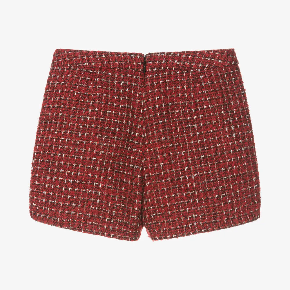 Teen Girls Red Tweed Shorts