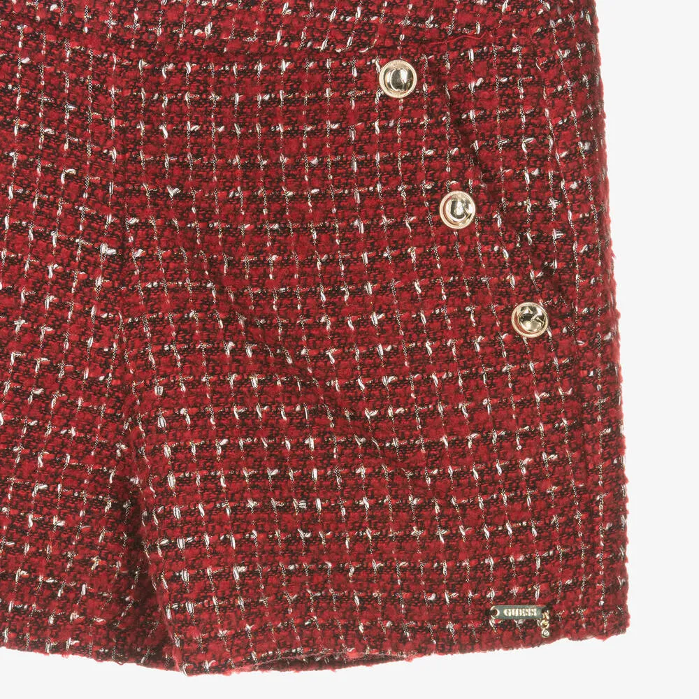 Teen Girls Red Tweed Shorts