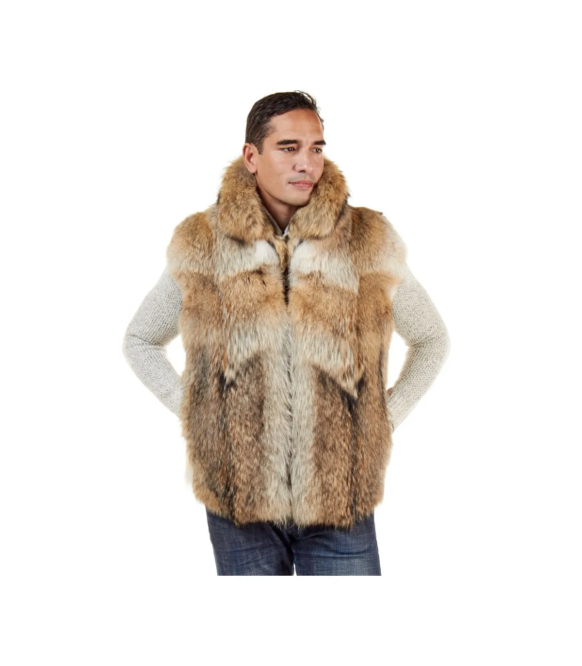 The Ethan Coyote Fur Vest for Men: FurHatWorld.com