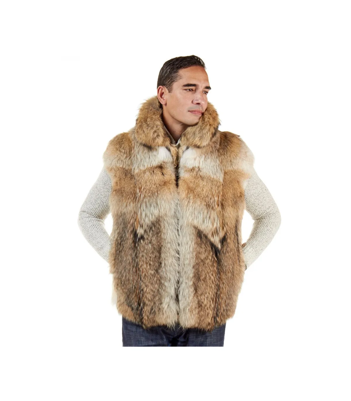 The Ethan Coyote Fur Vest for Men: FurHatWorld.com