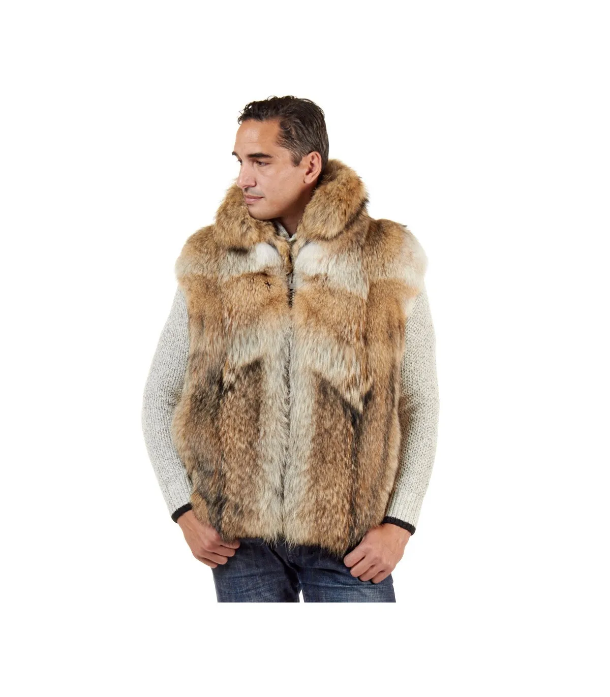 The Ethan Coyote Fur Vest for Men: FurHatWorld.com