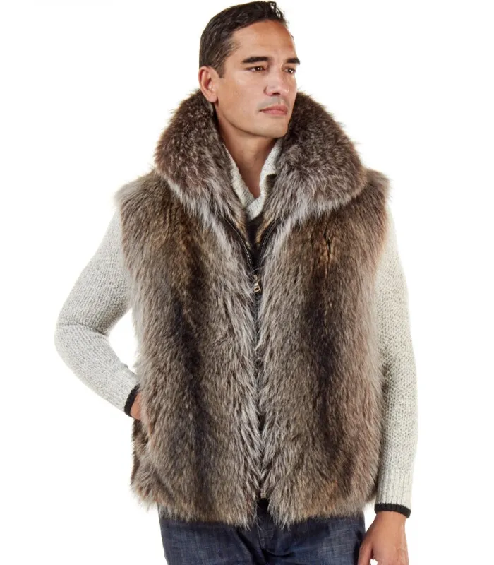 The Ethan Natural Raccoon Fur Vest for Men: FurHatWorld.com