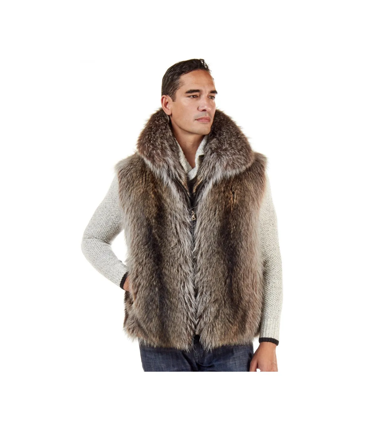 The Ethan Natural Raccoon Fur Vest for Men: FurHatWorld.com