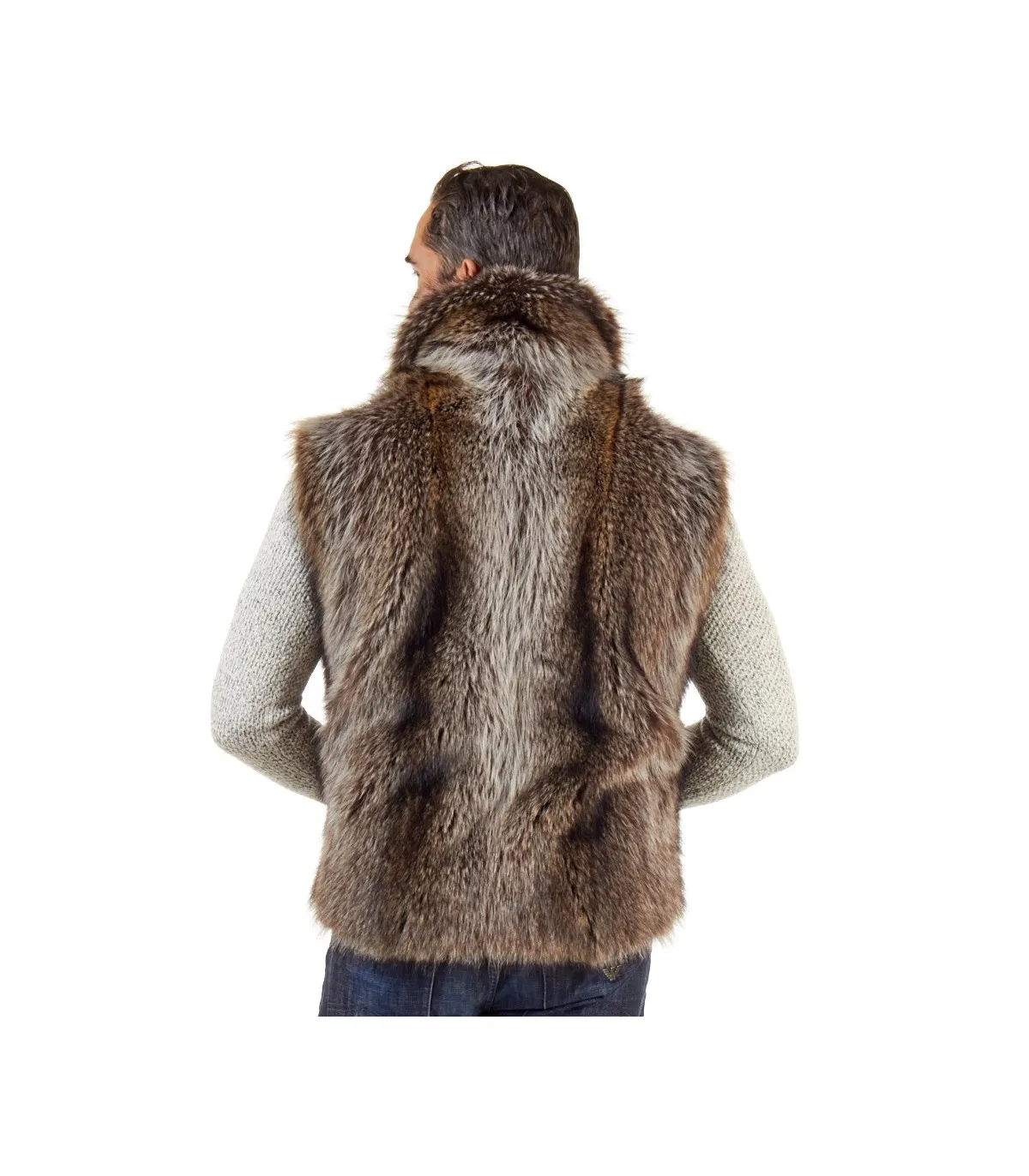 The Ethan Natural Raccoon Fur Vest for Men: FurHatWorld.com