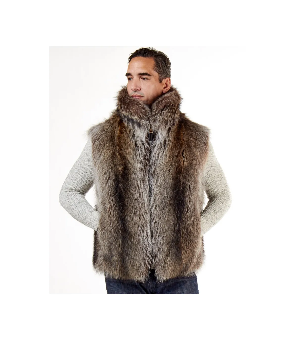 The Ethan Natural Raccoon Fur Vest for Men: FurHatWorld.com