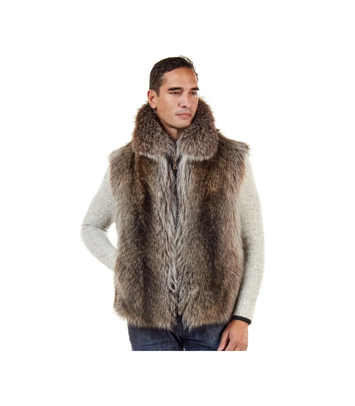 The Ethan Natural Raccoon Fur Vest for Men: FurHatWorld.com