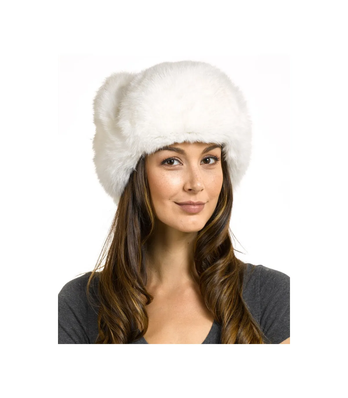 The Moscow Full Fur Rabbit Ladies Russian Hat in White: FurHatWorld.com