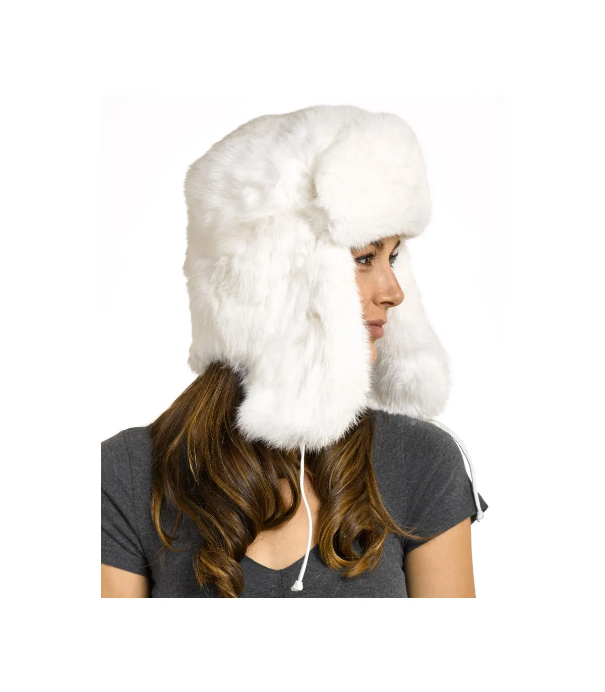 The Moscow Full Fur Rabbit Ladies Russian Hat in White: FurHatWorld.com