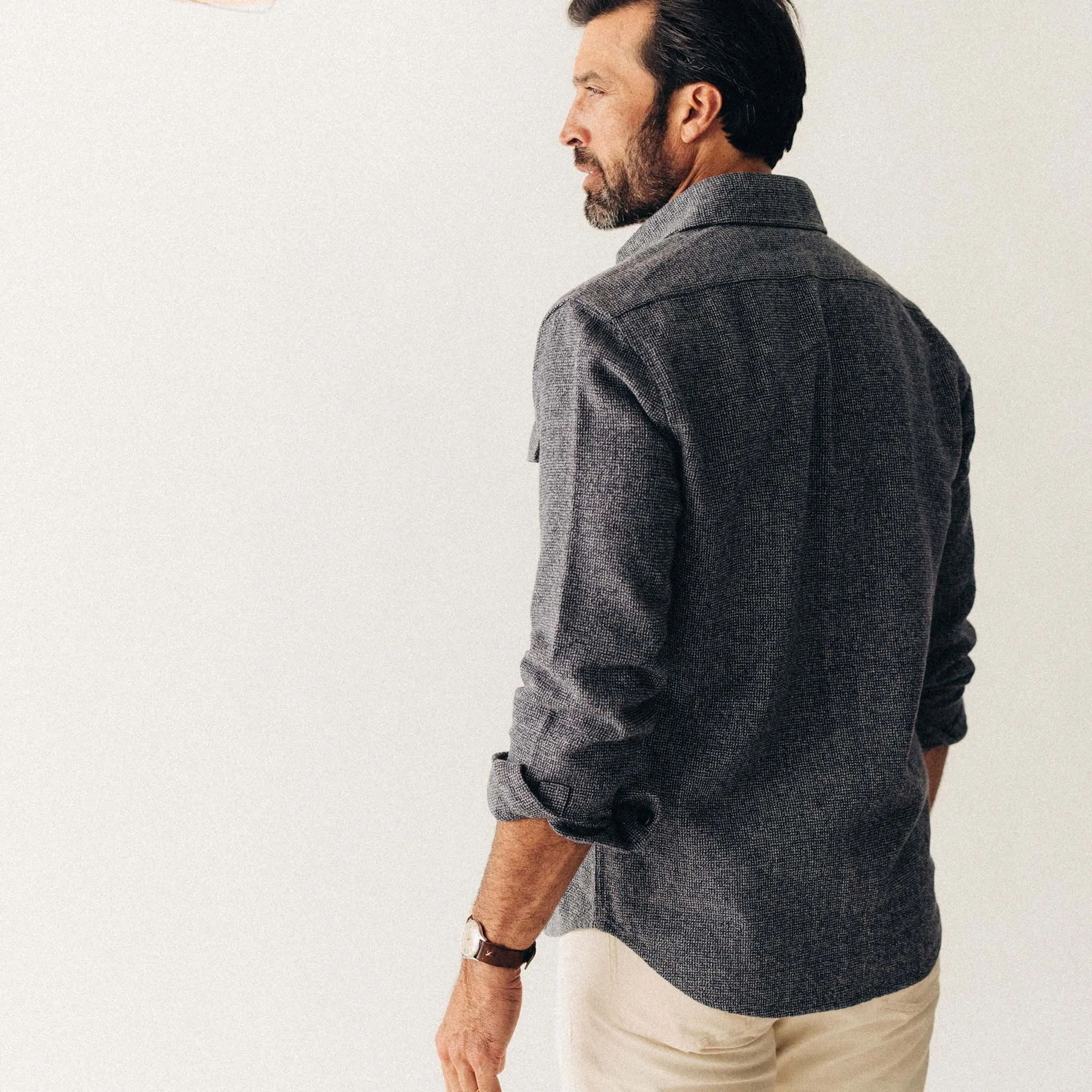 The Point Shirt in Heather Blue Linen Tweed