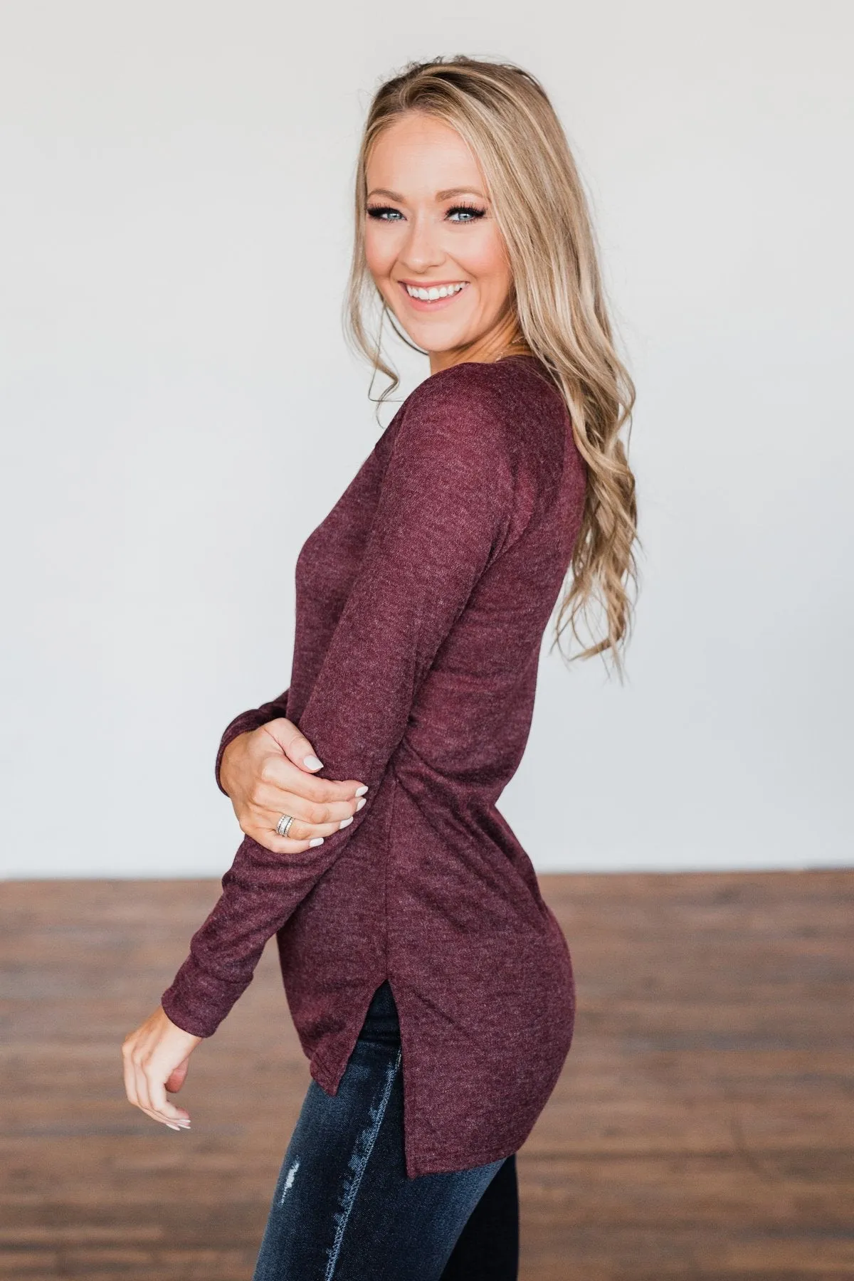 The Time Of My Life Button Henley Top- Burgundy