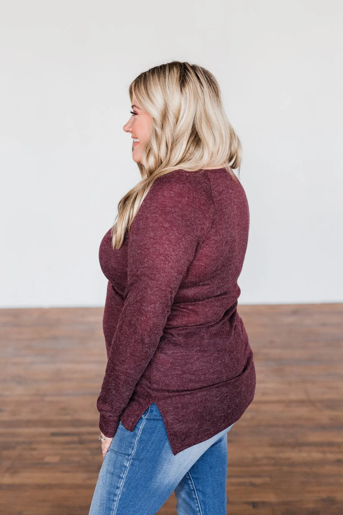 The Time Of My Life Button Henley Top- Burgundy