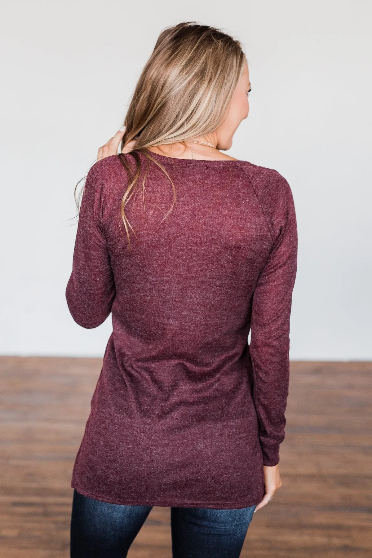 The Time Of My Life Button Henley Top- Burgundy