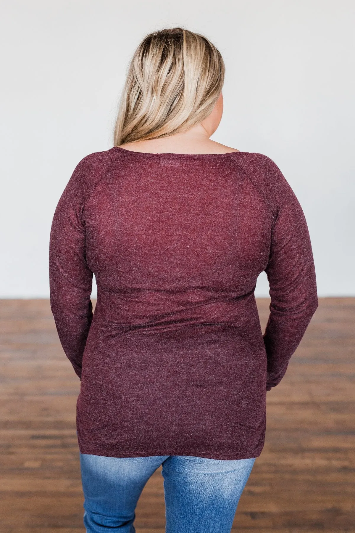 The Time Of My Life Button Henley Top- Burgundy