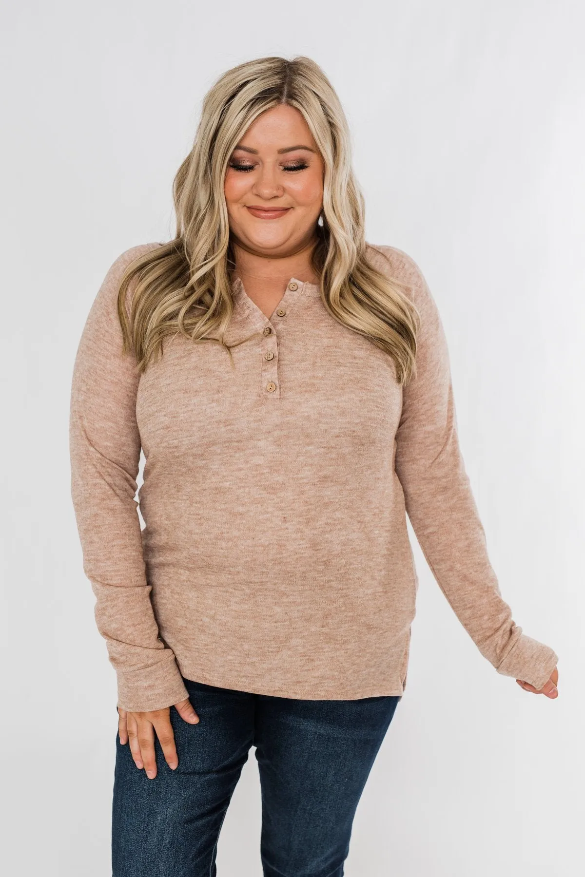 The Time Of My Life Button Henley Top- Oatmeal