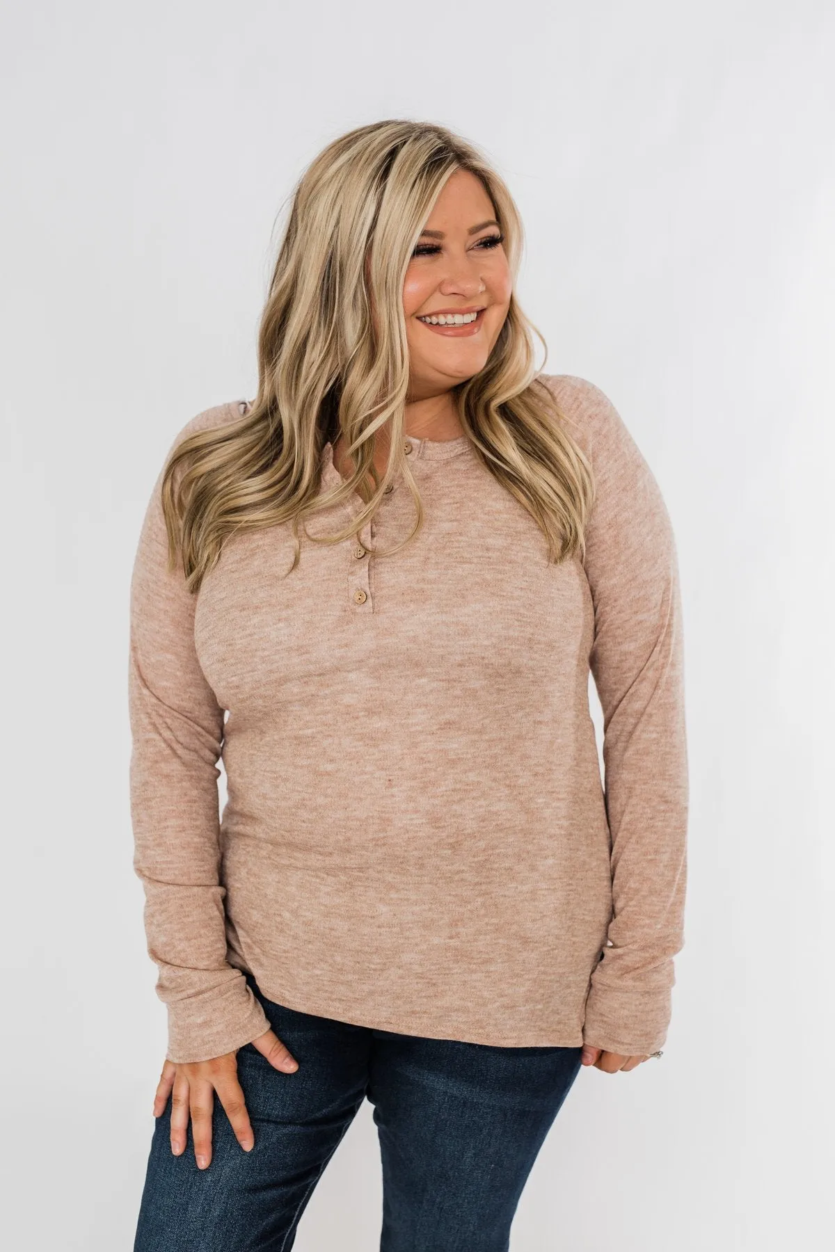 The Time Of My Life Button Henley Top- Oatmeal