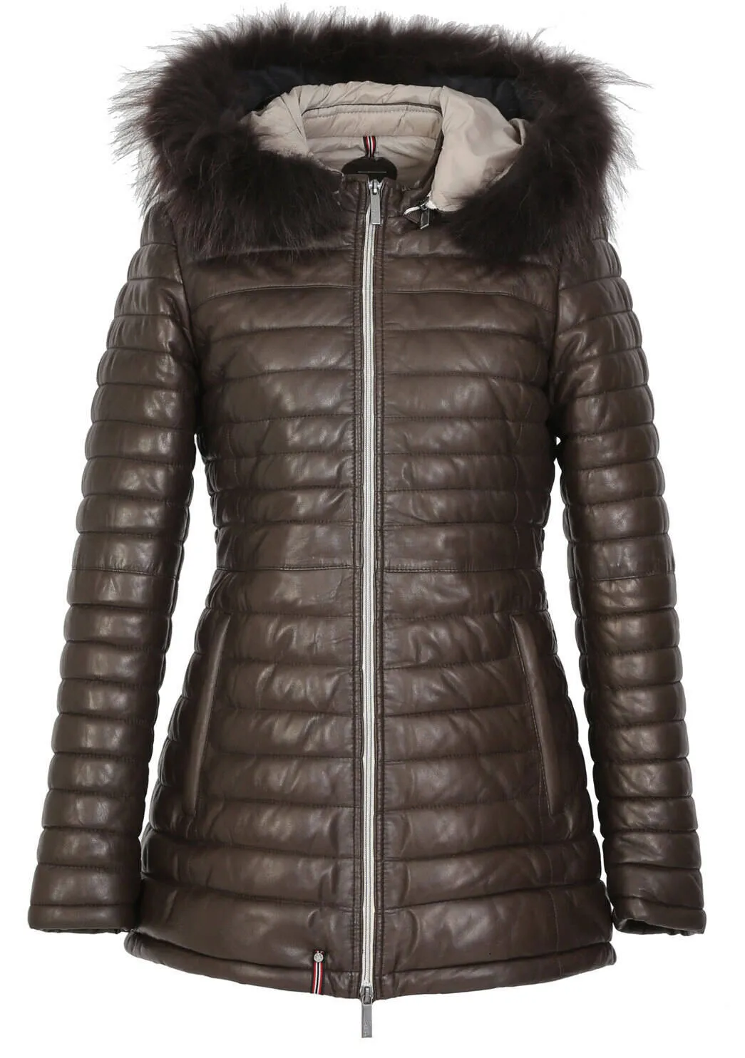 Three quarter leather women's dark brown fur tone on tone oakwood 61679