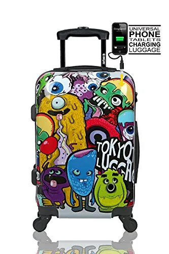 Tokyoto Luggage Carry-On Trolley Cabin Suitcase Travel Bag - Monsters&Zombies (Trolley + Charger)