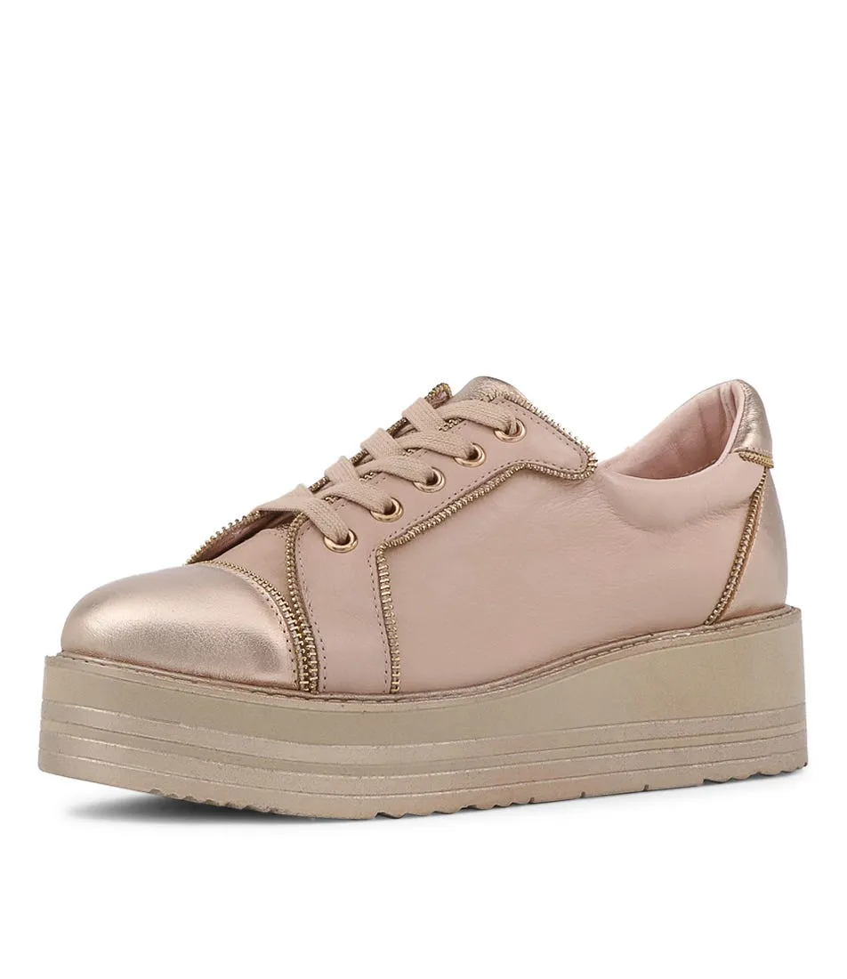 TOP END Sausy Pale Rose Gold Rose Leather Sneakers