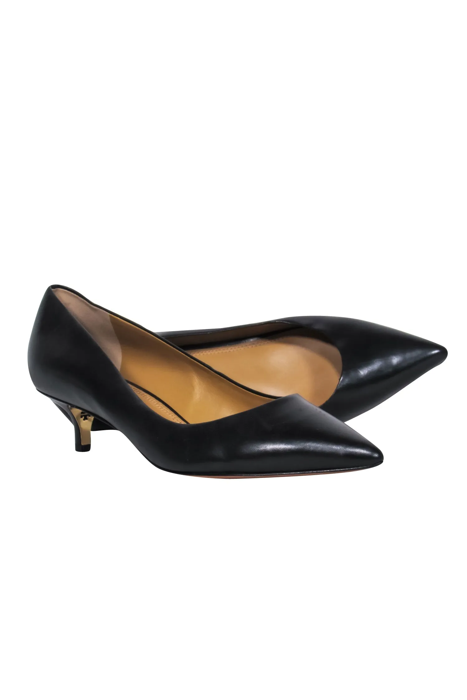 Tory Burch - Black Leather Pointed Toe Kitten Heel Pumps Sz 9.5