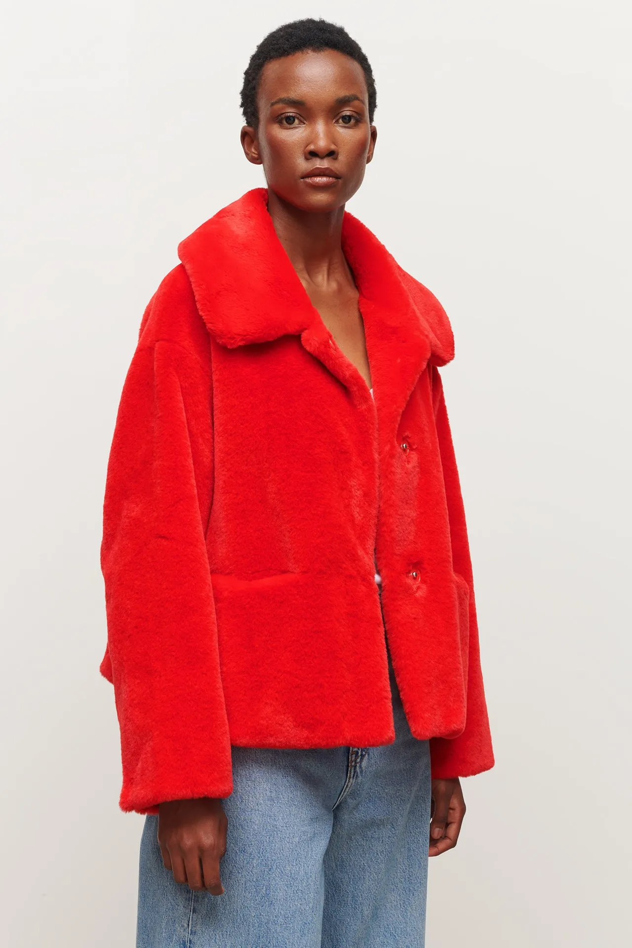 TRACI FAUX FUR RED