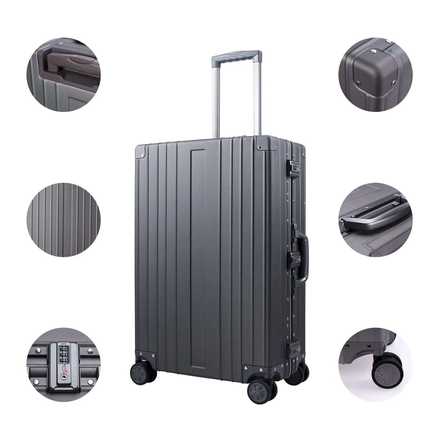 TRAVELKING Multi-size All Aluminum Hard Shell Luggage Case Carry On Spinner Suitcase (20