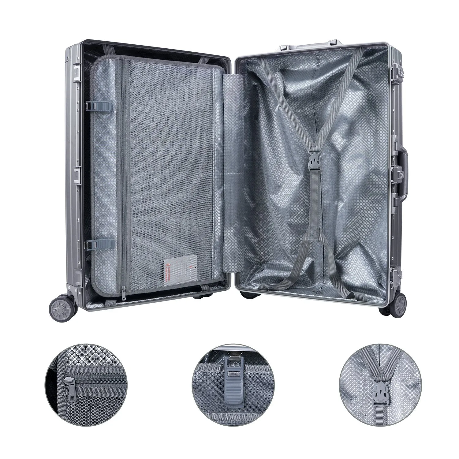 TRAVELKING Multi-size All Aluminum Hard Shell Luggage Case Carry On Spinner Suitcase (20