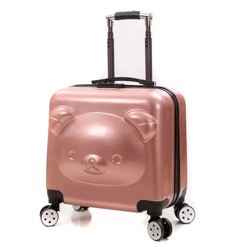 Unisex 18 20-inch Bear Cartoon 3d Rolling Luggage Spinner Trolley Suitcase