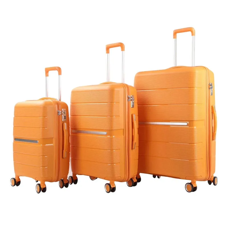 Unisex 20 24 28 Inch PP Rolling Luggage Set 3 Pieces Trolley Suitcase