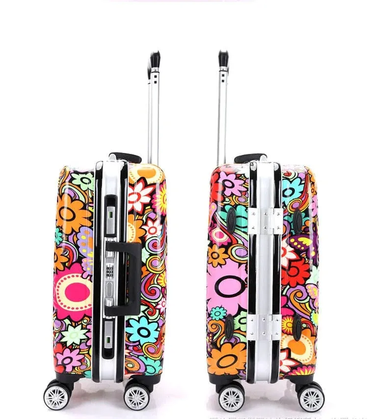 Unisex Fashion Graffiti Rolling Luggage Aluminum Frame Spinner Suitcase