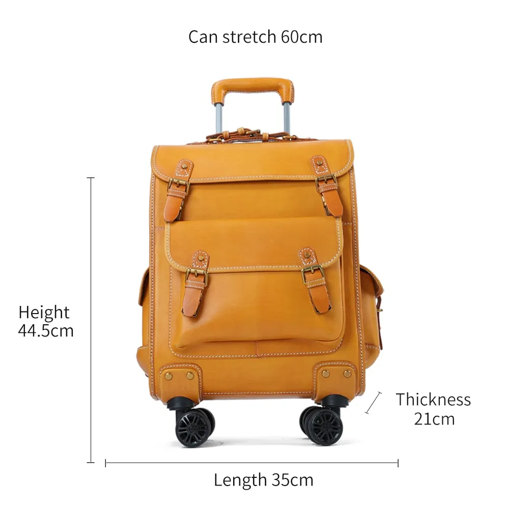 Unisex Genuine Leather Spinner Rolling Luggage Boarding Box Suitcase