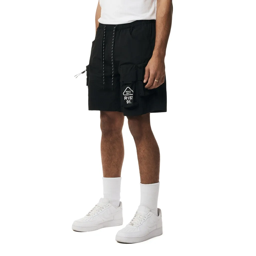 Utility Windbreaker Cargo Shorts - Black