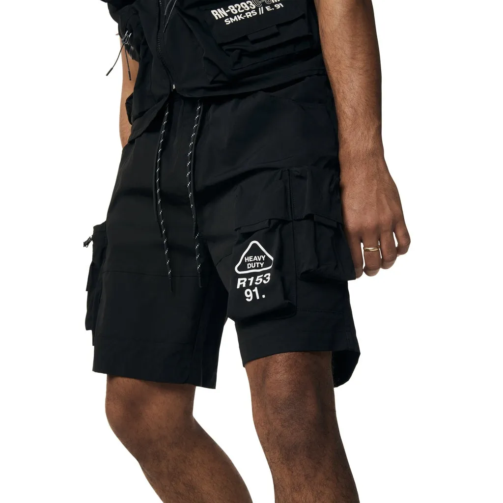 Utility Windbreaker Cargo Shorts - Black