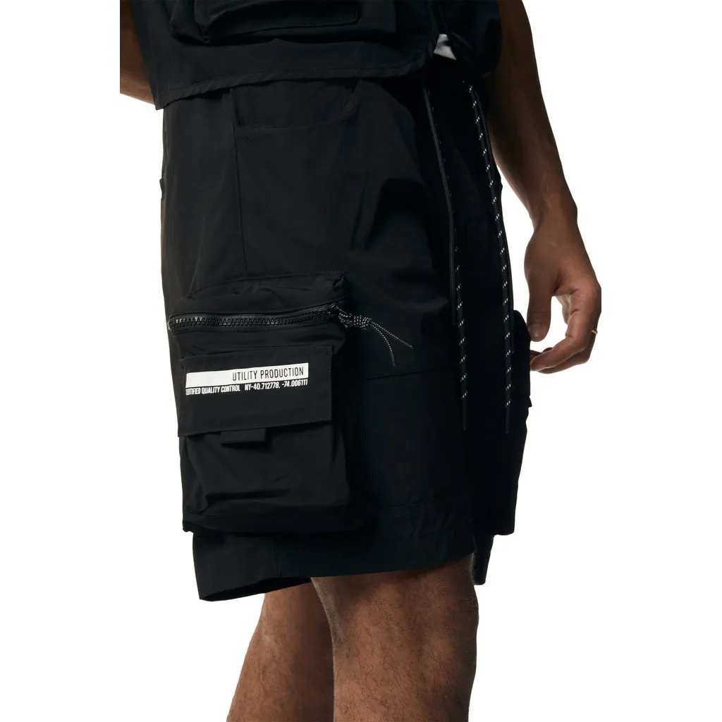 Utility Windbreaker Cargo Shorts - Black