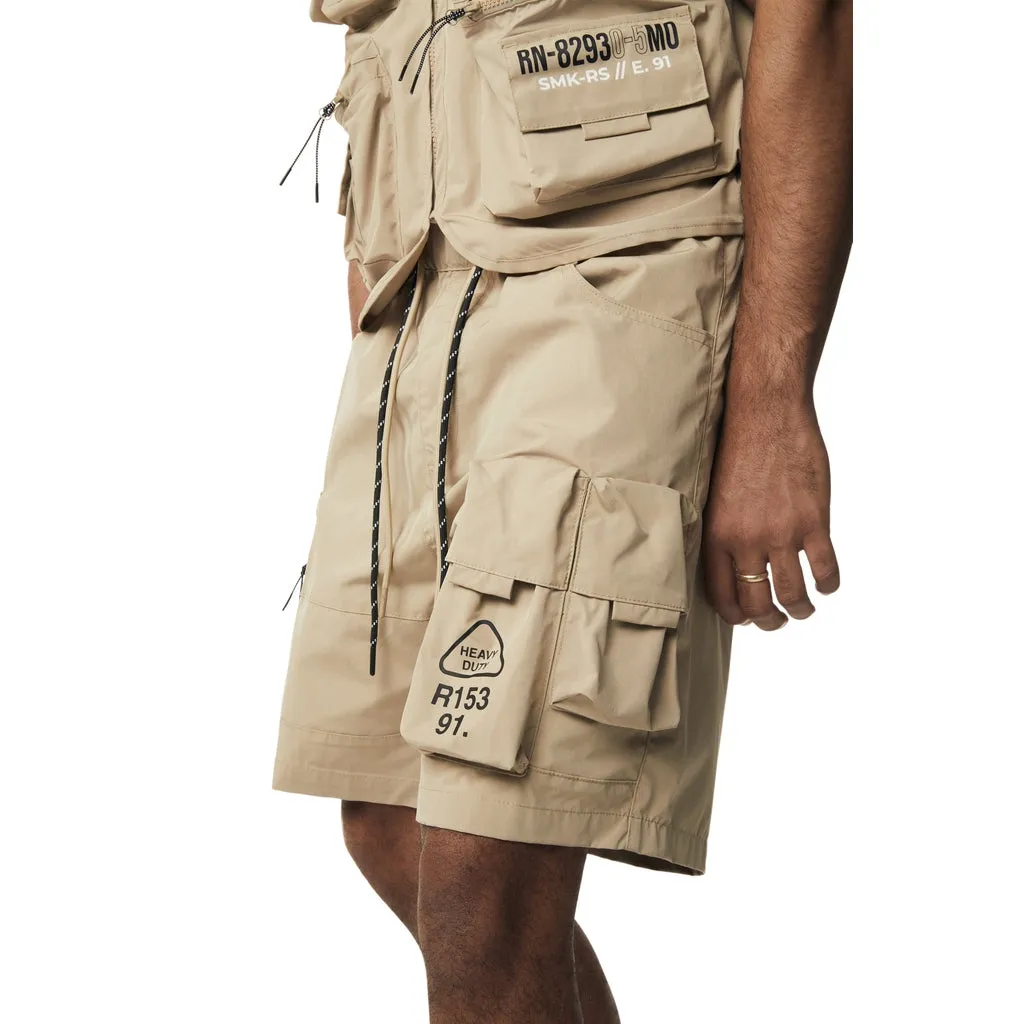 Utility Windbreaker Cargo Shorts - Khaki