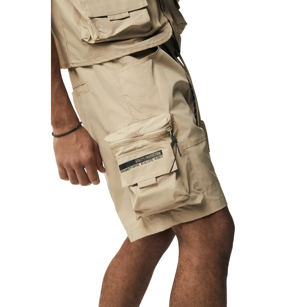 Utility Windbreaker Cargo Shorts - Khaki