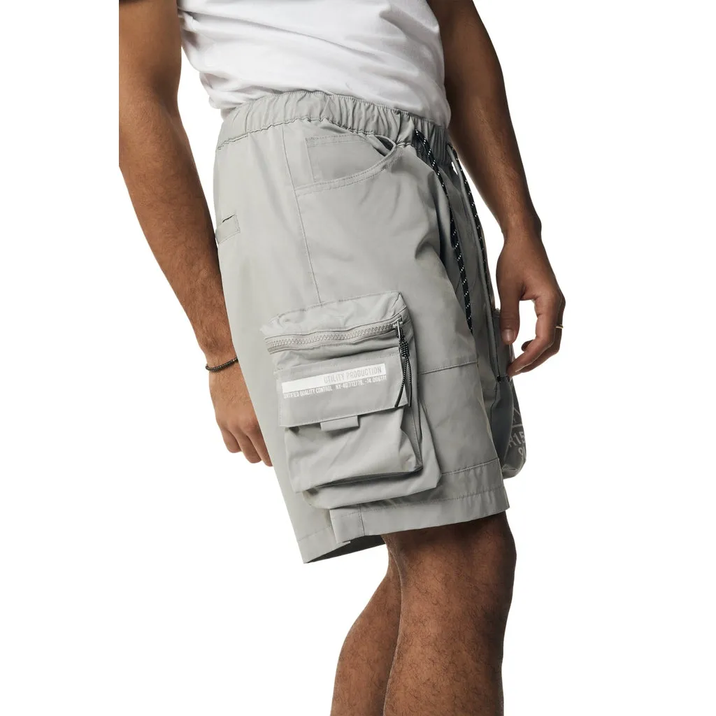 Utility Windbreaker Cargo Shorts - Light Grey