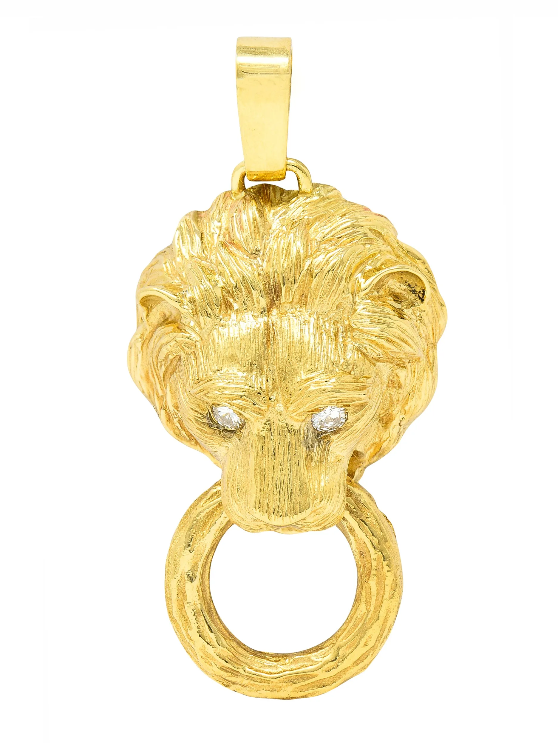 Van Cleef & Arpels 1970's Diamond 18 Karat Yellow Gold Barquerolles Lion Door Knocker Pendant