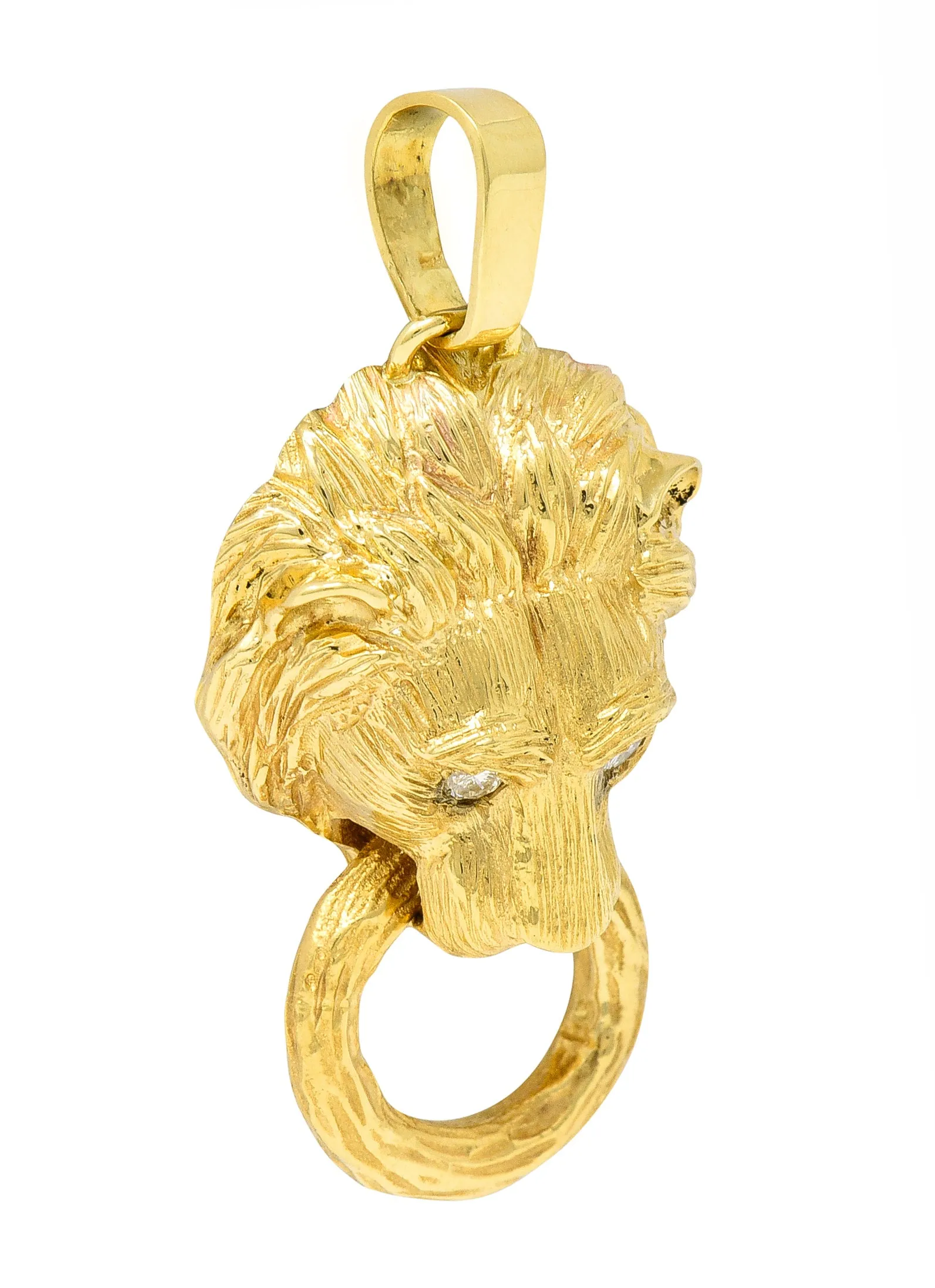 Van Cleef & Arpels 1970's Diamond 18 Karat Yellow Gold Barquerolles Lion Door Knocker Pendant