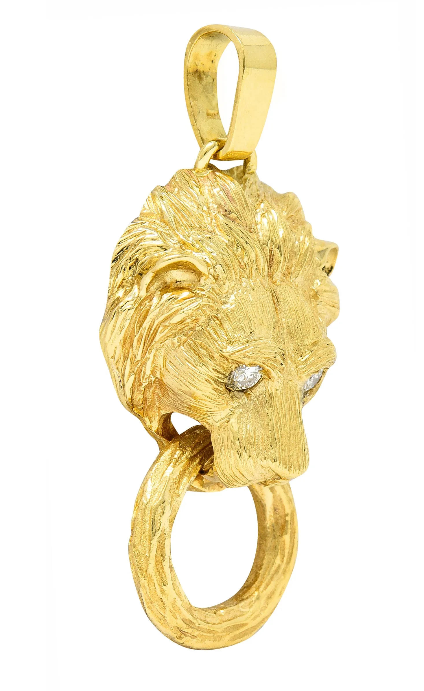 Van Cleef & Arpels 1970's Diamond 18 Karat Yellow Gold Barquerolles Lion Door Knocker Pendant